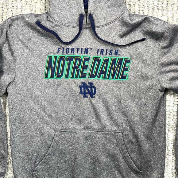Notre Dame Fighting Irish Hoodie Sweatshirt Mens Medium Grey Drawstring Champion - Picture 2 of 9